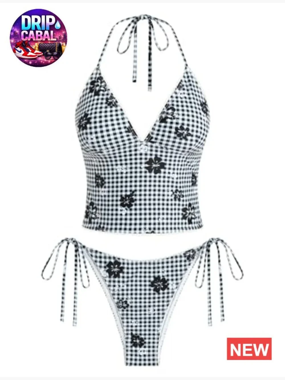 Tummy Control Halter V Neck Tankini 2 Piece Swimsuit